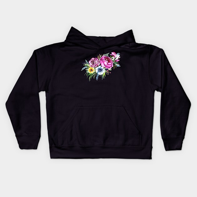 Decorative Colorful Hand Drawn Flowers Kids Hoodie by Mako Design 